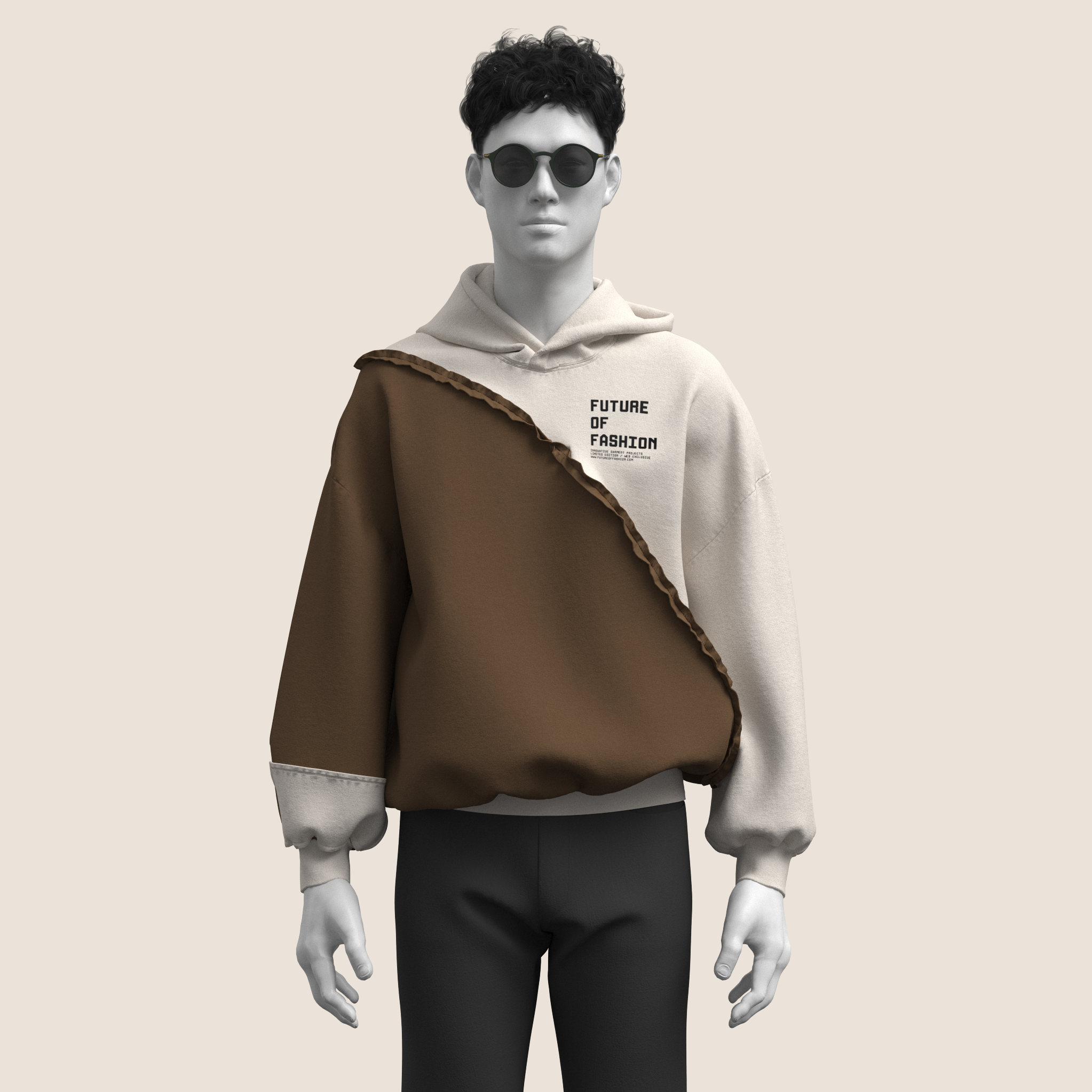 Distort Raw Sweatshirt - Beige/Brown